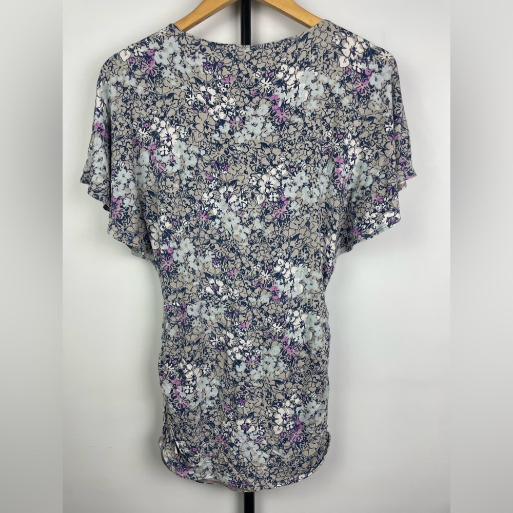 Cabi Gray‎ Purple Flutter Short Sleeve Floral 301 Blouse - Picture 6 of 7
